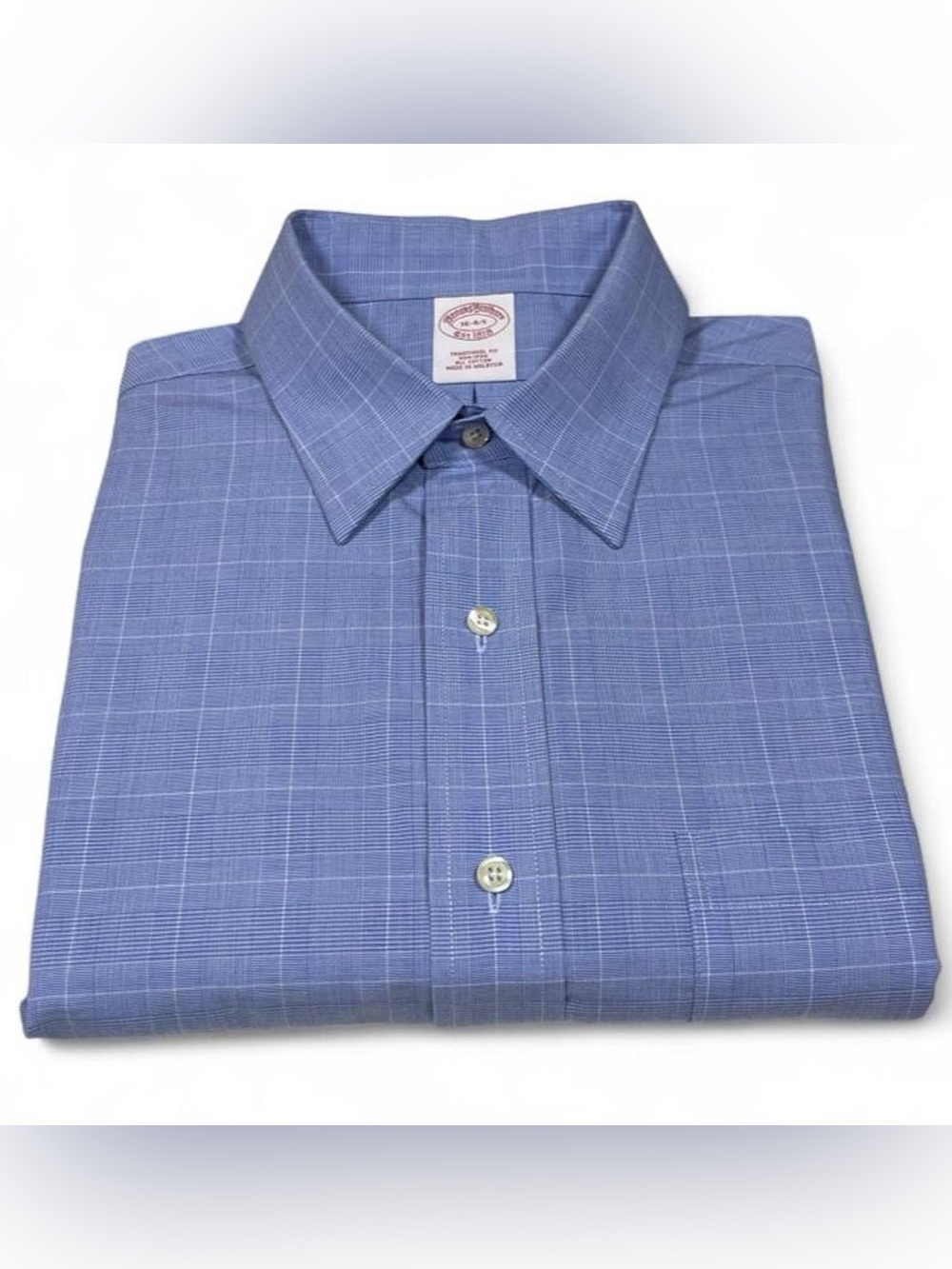NWOT! Brooks Brother Traditional Fit Non-Iron Blue Puppytooth Dress Shirt Size L